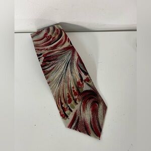 Vintage Eaton Silk Necktie Grey Red Design Mens Neck Tie